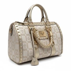 Versace Cream and Gold Studded Satchel with Braided Handle